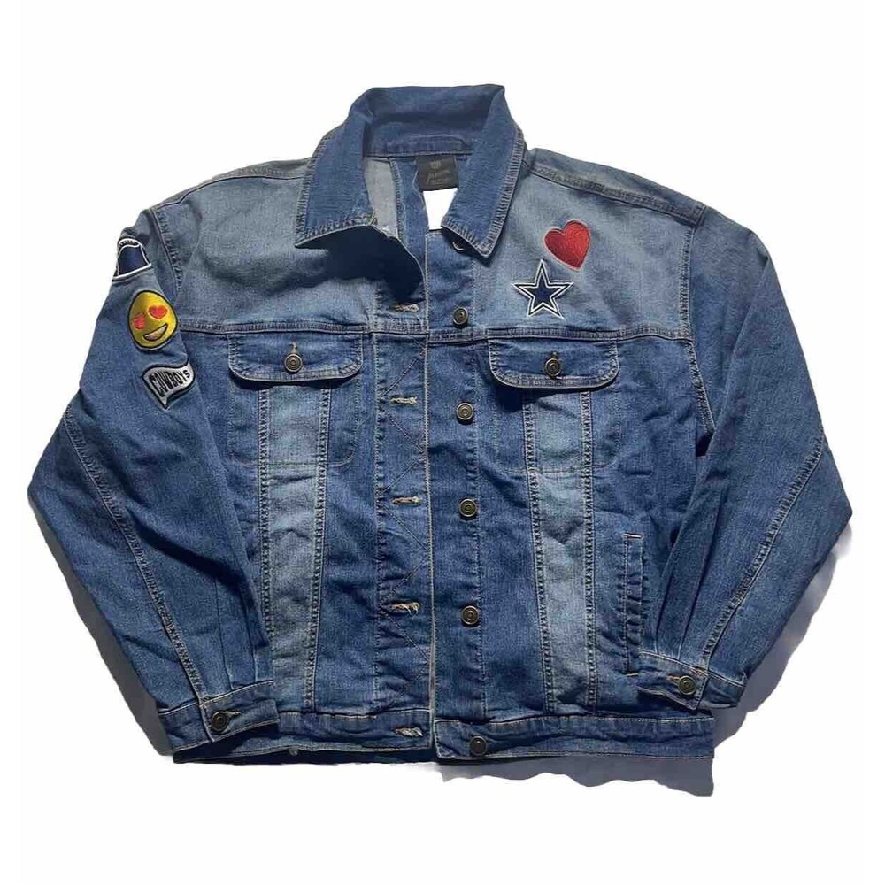 NFL Apparel Juniors New England Patriots Denim Jean Jacket embroidered Size L